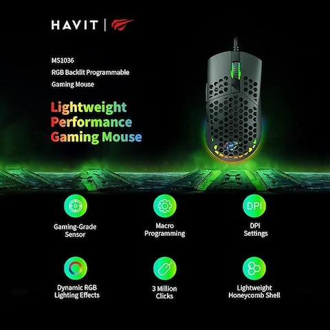 Wired Gaming Mouse RGB Gaming Mouse Ultra Lightweight Honeycomb Case Adjustable 7200 DPI 7 Programmable Buttons