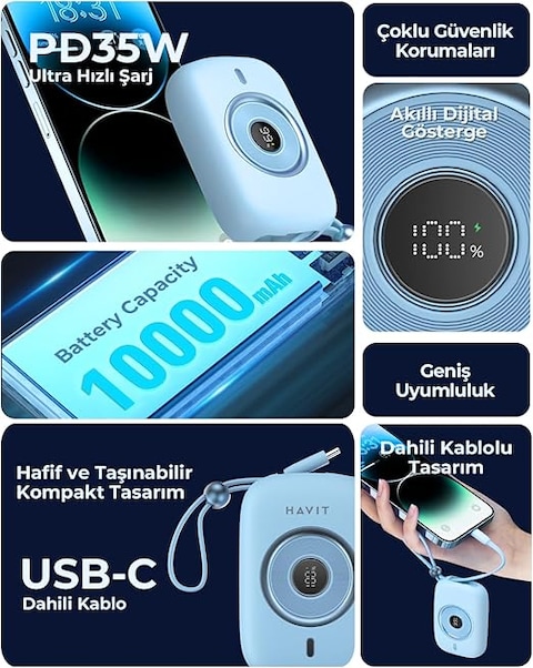 Havit PB5214 Mini Power Bank 10000mah PD35wat Pink