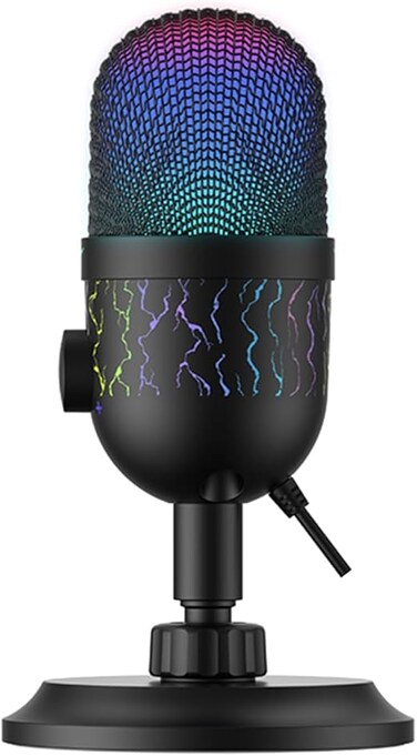 ميكروفون مباشر للكمبيوتر الشخصي، ميكروفون للألعاب، هيكل مضيء بالفضاء اللوني ار جي بي، مفتاح كتم الصوت بزر، من هافيت