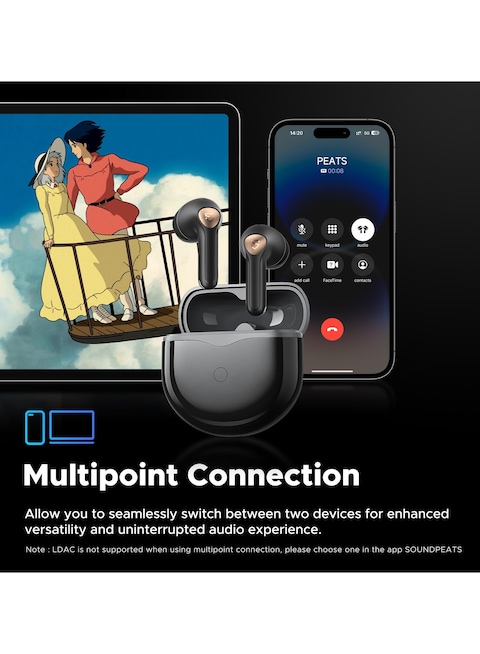 SoundPEATS Air4 Lite Earphones Bluetooth 5.3 Hi Res With LDAC Codec, Wireless Earbuds Semi In Ear With 6 Mics Noise Cancelling AI For Calls, Total 30 Hours Playtime, APP Control Black