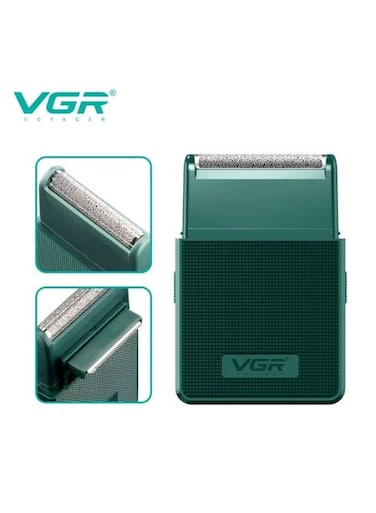 ماكينة حلاقة VGR V-376 للرجال - دقيقة، قابلة لإعادة الشحن عبر منفذ USB، مزودة بأداة تشذيب منبثقة - لون أخضر