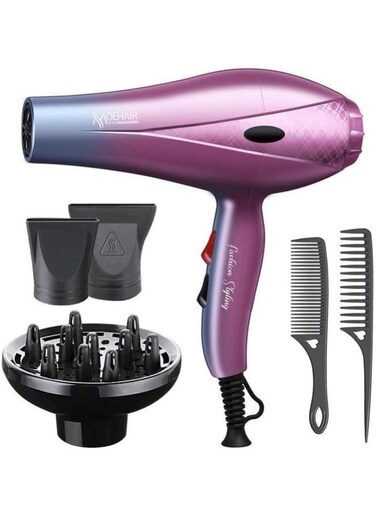 MoeHair Hair Dryer, 5000W, 2 Speeds, 2 Temperature Settings, Purple, Model MO-7176