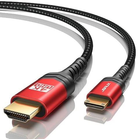 JSAUX Mini HDMI to HDMI Cable 6FT, High Speed 4K 60Hz HDMI 2.0 Nylon Braided Cord, Compatible with Camera, Camcorder, Tablet and Graphics/Video Card, Laptop, Raspberry Pi Zero W, Grey Aluminum Shell
