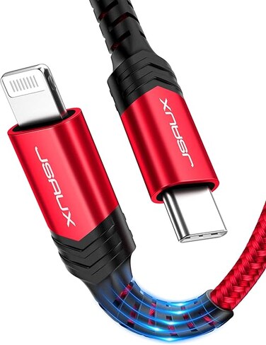 جي سوكس كابل USB نوع سي الى لايتنينج بطول 1.8 متر من ام اف اي، لون احمر
