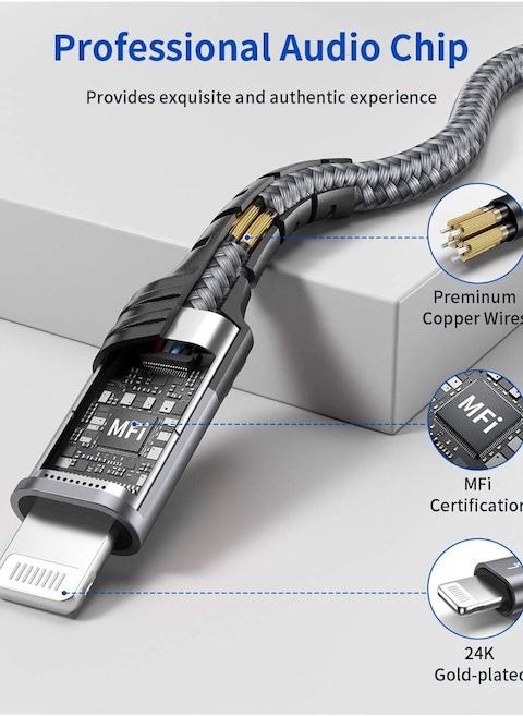 JSAUX AUX Cord For iPhone 3.3Ft (Apple MFi Certified) 3.5mm Aux Cable For Car Compatible With iPhone 14 13 12 11 XS XR X 8 7 6 iPad iPod For Car Home Stereo, Speaker, Headphone-Grey