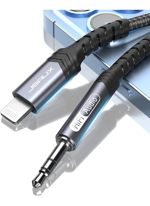 JSAUX AUX Cord For iPhone 3.3Ft (Apple MFi Certified) 3.5mm Aux Cable For Car Compatible With iPhone 14 13 12 11 XS XR X 8 7 6 iPad iPod For Car Home Stereo, Speaker, Headphone-Grey