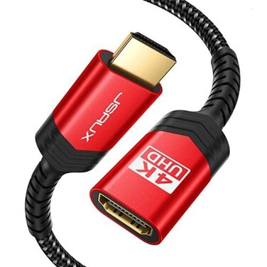 HDMI Male To HDMI Female Extension High Speed 4K@60Hz Adapter Durable Nylon Braided , 3.3FT Black &amp; Red