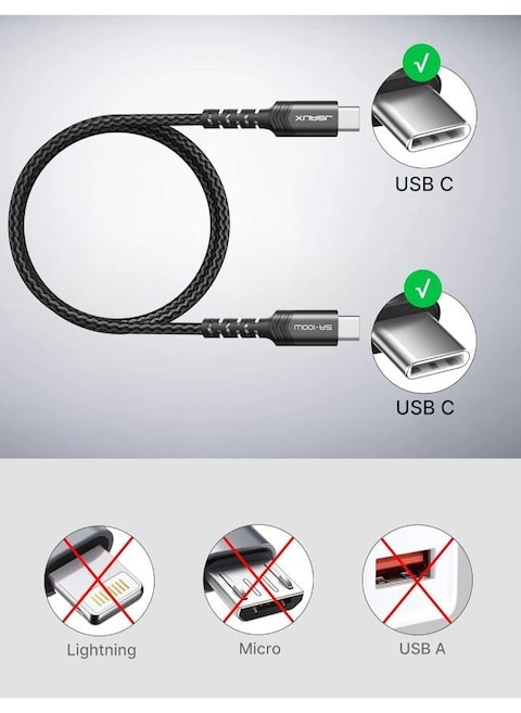 كابل جساوكس USB C إلى USB C 100 وات/5 أمبير [عبوة واحدة بطول 6.6 قدم]، سلك شحن سريع QC 4.0/USB PD نوع C متوافق مع MacBook Pro/Air M2، iPad Pro 12.9/iPad Air/Mini 6 Samsung Galaxy S23 S22 S21 أسود (2M)