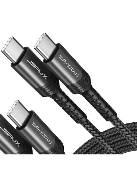 كابل جساوكس USB C إلى USB C 100 وات/5 أمبير [عبوة واحدة بطول 6.6 قدم]، سلك شحن سريع QC 4.0/USB PD نوع C متوافق مع MacBook Pro/Air M2، iPad Pro 12.9/iPad Air/Mini 6 Samsung Galaxy S23 S22 S21 أسود (2M)