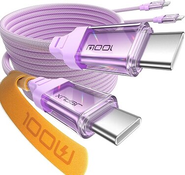 كابل USB سي إلى بقدرة 100 وات من جي سوكس [عبوتان بطول 2 متر] سلك شاحن آيفون 15 USB-سي سريع متوافق مع برو بلس ماكس اي باد ماك بوك كار بلاي جالاكسي S24 S23 S22 بيكسل