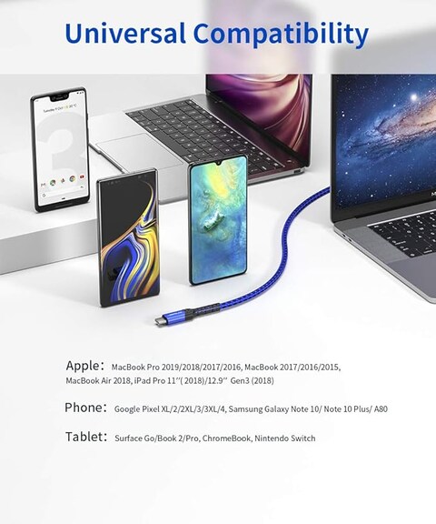 Jsaux CC0020 USB C to USB C (3.3ft/1M), JSAUX Type-C 100W 5A Cable Compatible with Pixel, Surface Go/Book 2 / Proand and More Type-C Devices-Blue