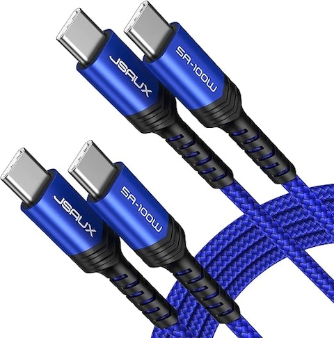 JSAUX USB C to USB C Cable 100W/5A [1-Pack ], QC 4.0/USB PD Type-C Fast Charging Cord Compatible with MacBook Pro/Air M2, iPad Pro 12.9/iPad Air/Mini 6 Samsung Galaxy S23 S22 Switch Blue (2M)