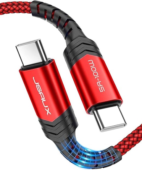 كابل توصيل USB نوع C الى USB نوع C من جيه سو، شحن سريع بقدرة 100 ، بلون احمر، وبطول 3 متر، (هاتف ذكي، محول الشحن)
