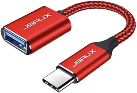 وصلة او تي جي من سلسلة ارمور جايساكس USB نوع سي ذكر (ثاندربولت 3) الى USB-A 3.0 انثى مع كابل متين النايلون المضفر بطول 0.16 متر، احمر