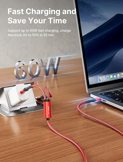 كابل USB C للشحن السريع بطول 2 متر وقدرة 60 وات من جي سوكس شاحن منفذ إلى بشدة تيار 3.1 امبير سلك شحن بمنفذ نوع متوافق مع سامسونج جالاكسي واي باد برو - اير ميني وماك بوك