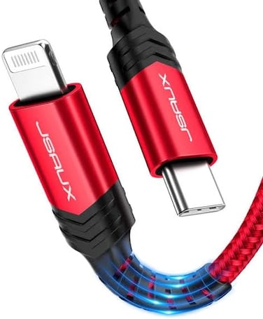 كابل USB-C الى لايتنينج 6 اف تي، جيه ساوكس [معتمد من ابل ام اي] شحن ايفون 12 لسلك شاحن C متوافق مع 12/12 ميني/12 برو/11 برو ماكس/اكس/اكس اس/اكس ار/8، ايباد جيل 8 2020، اسود