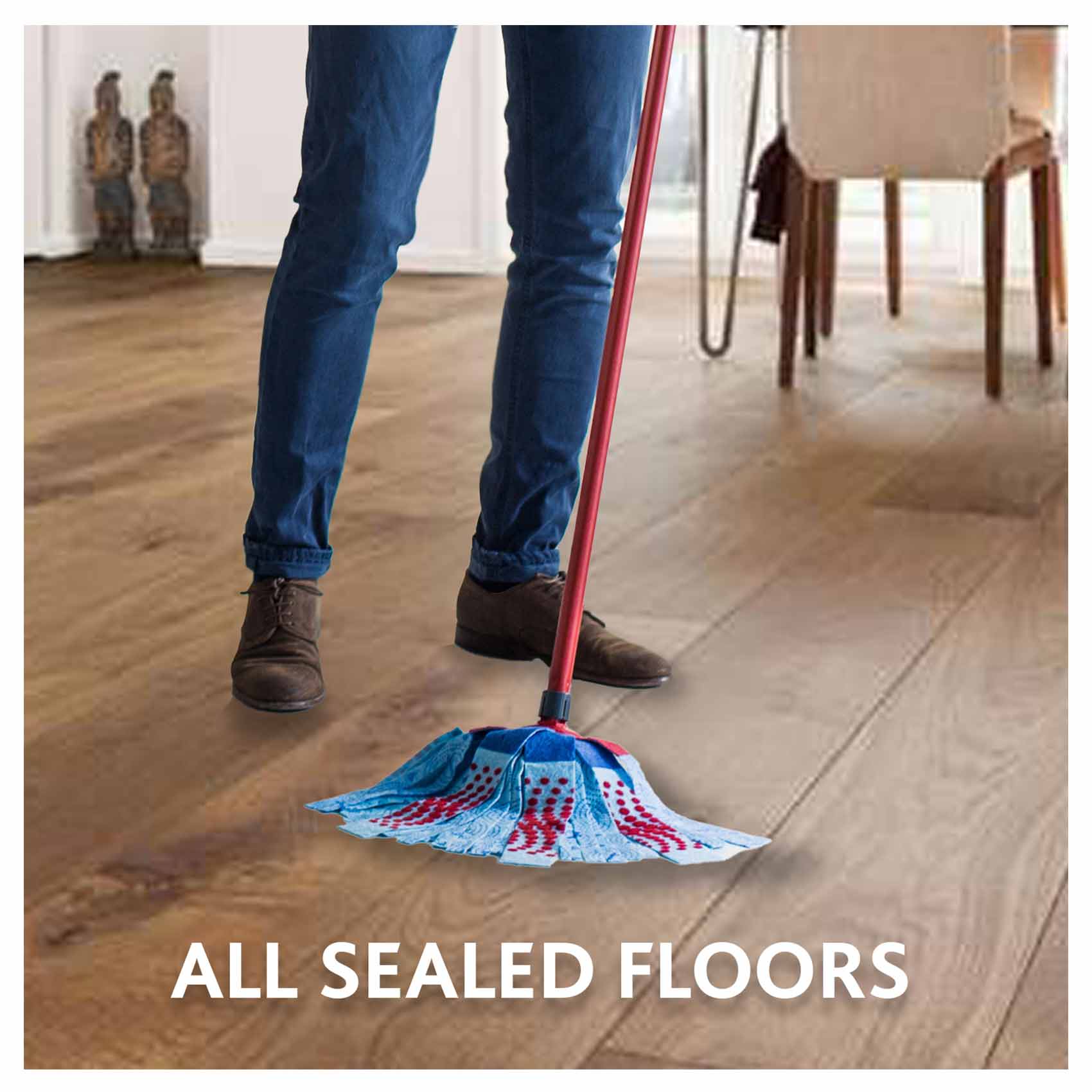 Vileda 3action Supermocio Floor Mop with a Stick, Versatile, Red Spot Eraser, Blue Microfibre, 3d Red Spots, 14 X 7 X 157 Cm product thumbnail 2