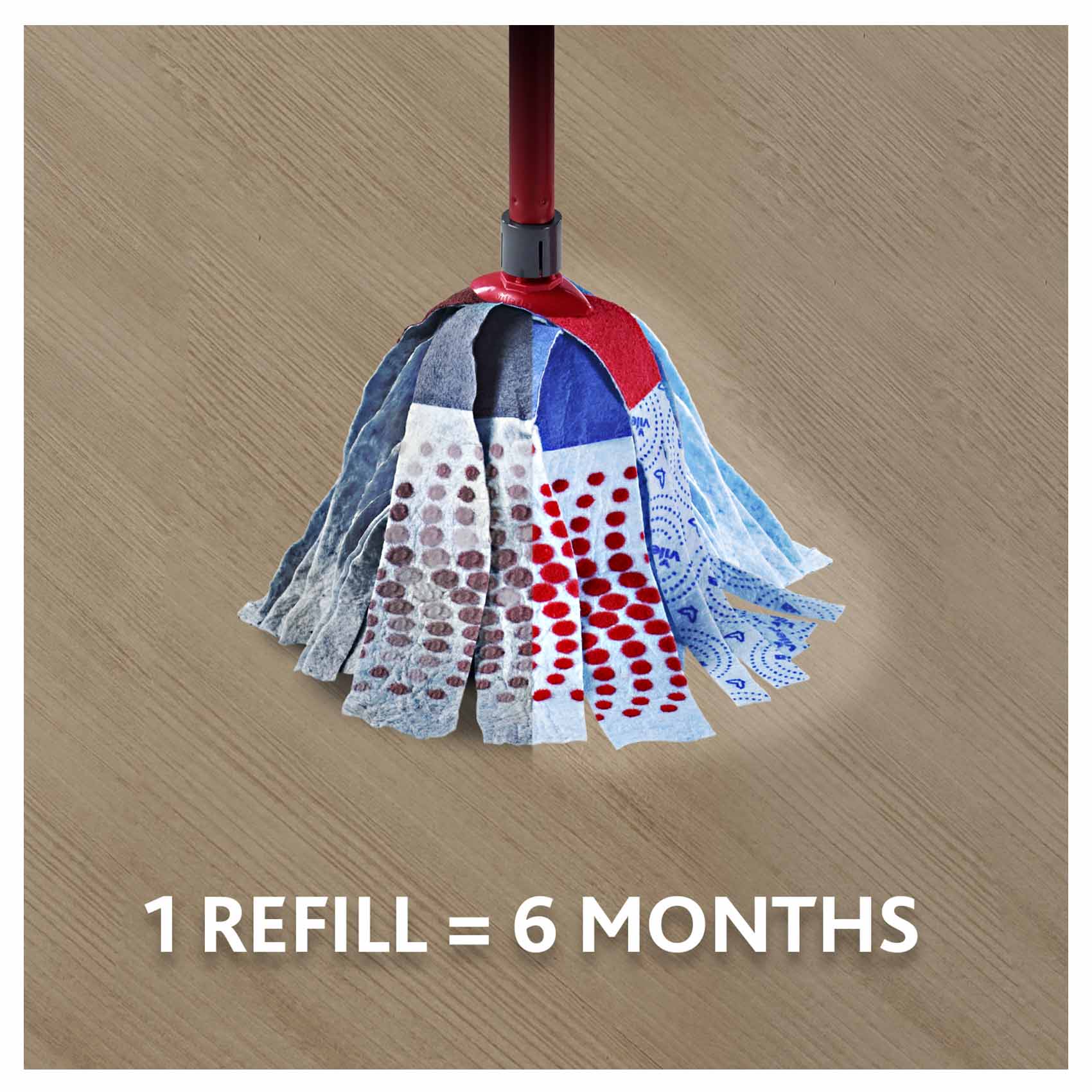 Vileda 3action Supermocio Floor Mop with a Stick, Versatile, Red Spot Eraser, Blue Microfibre, 3d Red Spots, 14 X 7 X 157 Cm product thumbnail 3