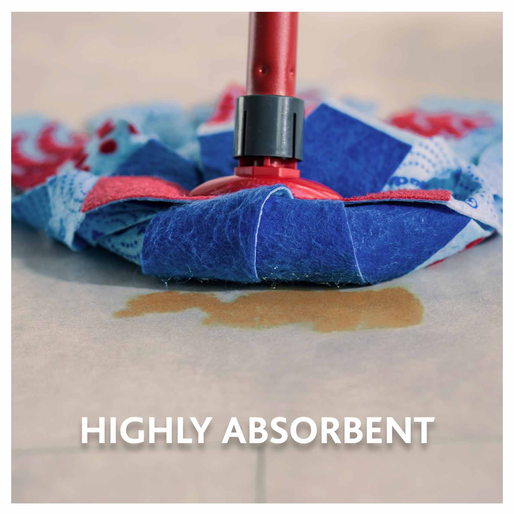 Vileda 3action Supermocio Floor Mop with a Stick, Versatile, Red Spot Eraser, Blue Microfibre, 3d Red Spots, 14 X 7 X 157 Cm product thumbnail 5
