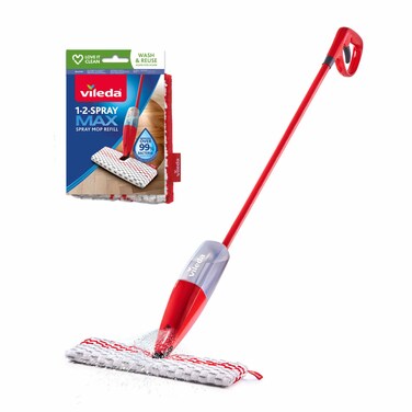 Vileda 1-2 Spray Max mop 650 ml   Microfibre mop with sprayer   Mop floors without a bucket   Suitable for all types of flooring   Reusable microfibre pad