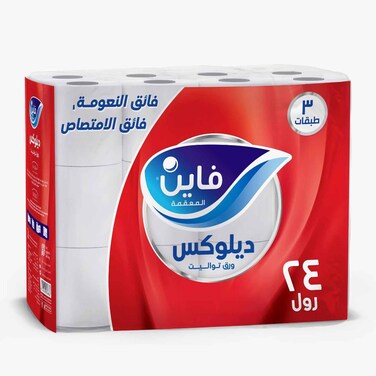 فاين ورق تواليت ديلوكس 150 ورقة ثلاث طبقات 24 رول