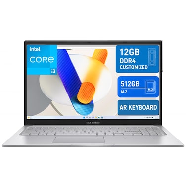 آسوس لابتوب F1504VA فيفو بوك 15معالج Intel® Core™ i3-1315U ذاكرة وصول عشوائي 12 جيجابايت DDR4 قرص صلب SSD بسعة 512 جيجابايت شاشة 15.6 بوصة FHD IPS لون فضي بارد