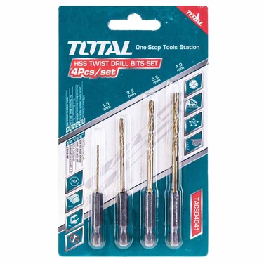 Total 4Pcs Hss Twist Drill Bits Set
