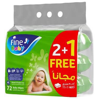 فاين بيبي مناديل مبلله 72 ورقة عدد 3