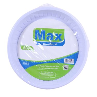 Max Plastic Plate Round 18 Cm 50 Pieces
