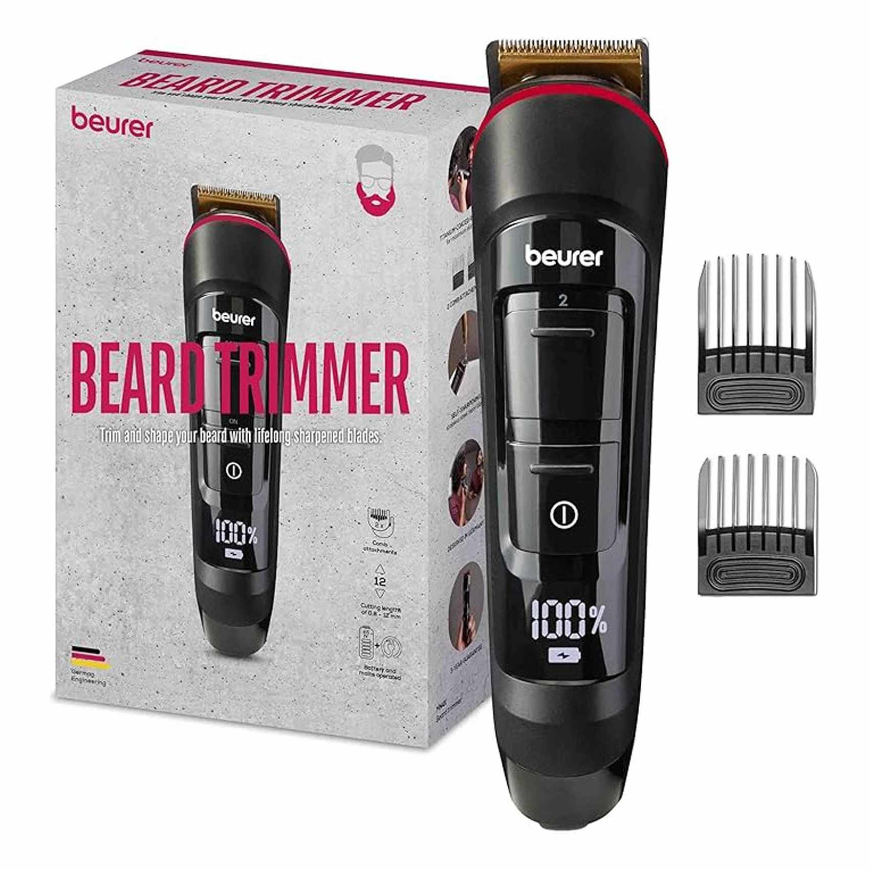Beurer MN4X Beard Trimmer 2 Attachments For Trimming And Shaving Your Beard Battery Black product thumbnail 2