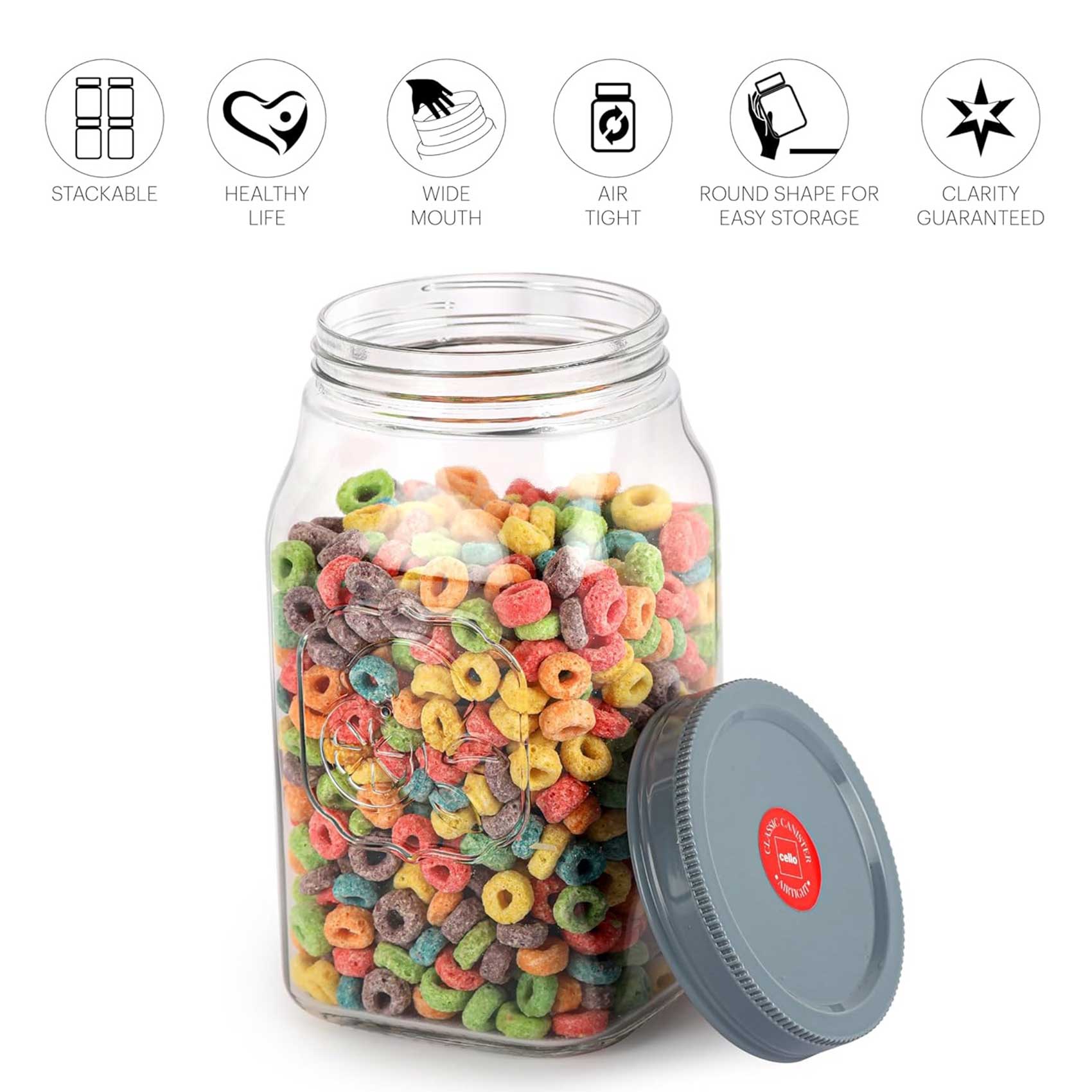 Cello Classic Glass Storage Jar 2000 Ml Grey product thumbnail 4