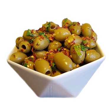 Green Olive Salad with Chili Oil