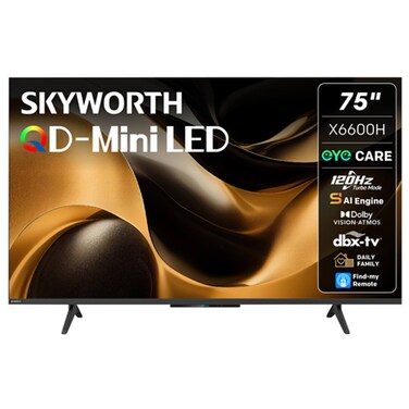 سكاي وورث تلفزيون 75X6600H مقاس 75 بوصة بتقنية ميني كيو دي ليد ودقة 4K ونظام جوجل تي في مع شاشة غير لامعة مانعة للانعكاس ومعدل تحديث 120 هرتز