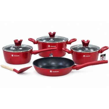 Diamond Cooking Set 20+24+18 Cm + Pan 24 Cm 8 Pieces Red Color 
