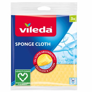Vileda Sponge Cloth 3 Pcs 100% Natural Materials, Super Absorbent, Durable