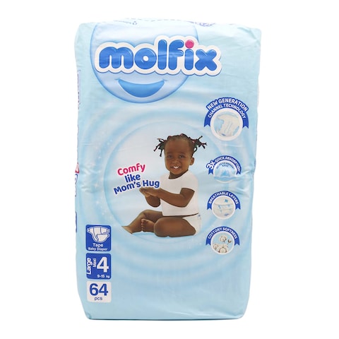 Molfix Diapers 3D 9.1Kg-15Kgs Large 64PC