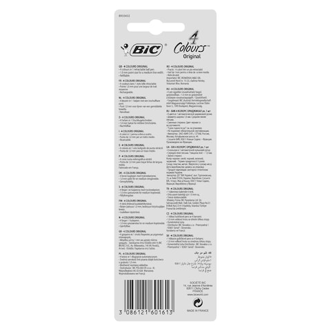BIC 4 Colours Original Medium Retractable Ball Pens Fine Point (1.0 mm) - Blister of 1