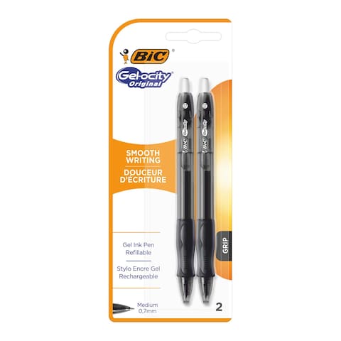 BIC Gel-ocity Original Retractable Gel Pens Medium Point (0.7 mm) - Black, Pack of 2