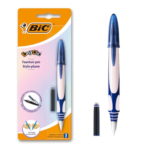 BIC EasyClic Refillable Fountain Pen Blue Ink - Assorted Body Colours, Pack of 1