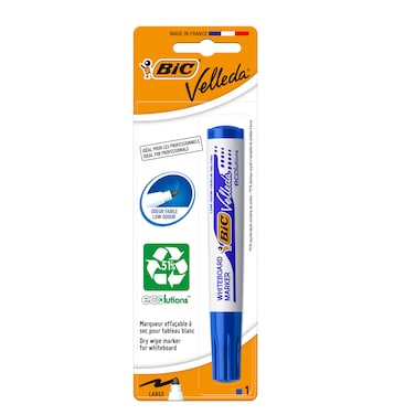BIC Velleda 1701 ECOlutions Whiteboard Pen for Dry Erase Boards Medium Bullet Nib - Blue, Pack of 1