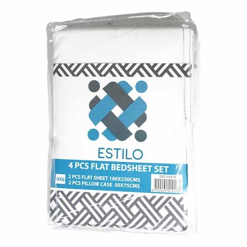 Estilo Bed sheet Plain White 4X6 Dbl