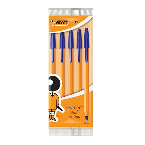BIC Orange Fine Ballpoint Pens Fine Point (0.8 mm) - Blue, Pouch (5 + 1 FREE )