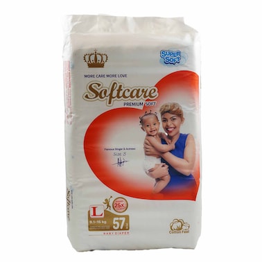 Softcare Premium Diapers Large Size 9.1-15kg 57 Count