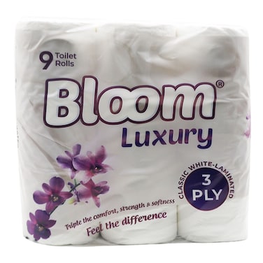 Bloom White Lux Tissue 3Ply 9 Pack