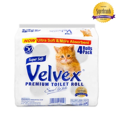 Velvex White Toilet Rolls 4 Pack