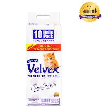 Velvex Toilet Rolls White 10 Pack