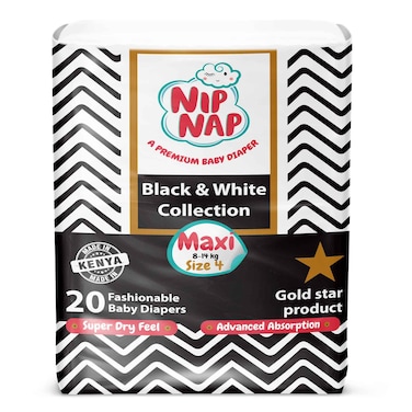 Nipnap Black &amp; White Fashionable Diapers Mid Count Maxi 20pcs