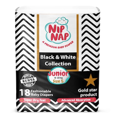 Nipnap Black &amp; White Fashionable Diapers Mid Count Junior 18pcs