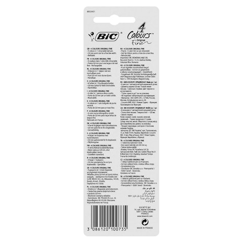 BIC 4 Colours Original Fine Retractable Ball Pens Fine Point (0.8 mm) - Blister of 1