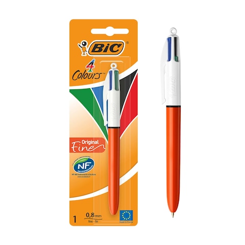 BIC 4 Colours Original Fine Retractable Ball Pens Fine Point (0.8 mm) - Blister of 1